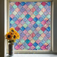 Stained Glass Window Film, Rainbow Decorative Window Privacy Film with No-Glue,