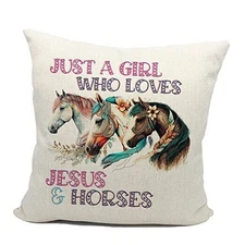  Horse Pillow,Horse Pillow Covers 18x18, Horse Pillow for Girls,Horse White1