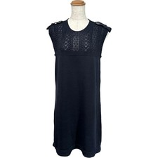 Chanel Sleeveless Summer Knit Dress Cotton Navy Size Women P53710