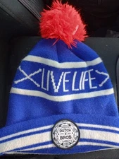 Dutch Bros Blue White Winter Beanie - Live Life- Cap Hat Skully Snow Board Ski