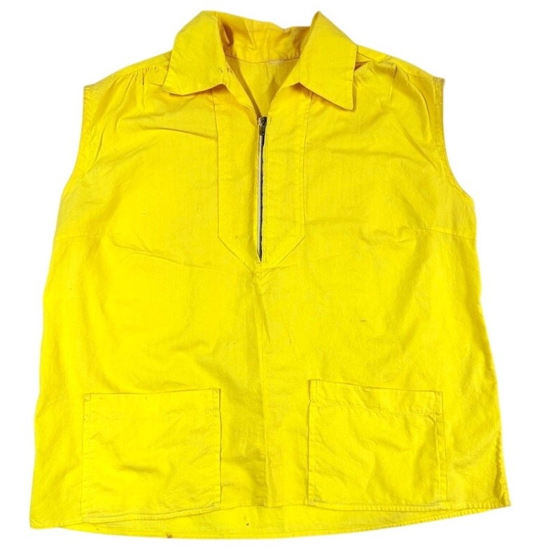 VTG Late 1940s Yellow Cotton Sleeveless Zip Top SFS Metal Zipper Utility Style M View 2