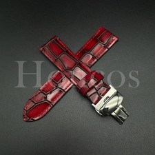 18 20 22 MM Leather Alligator Vintage Watch Strap Band Clasp Fits for Rolex Red