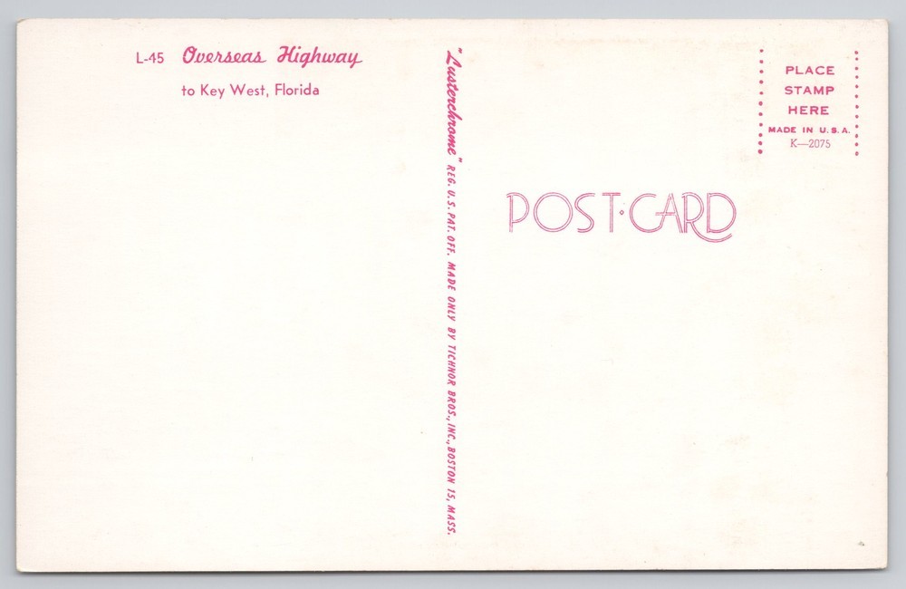 Overseas Highway to Key West FL 1950s Lusterchrome Tichnor Postcard
