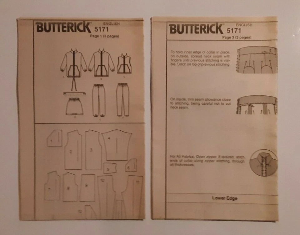BUTTERICK #5171 GIRLS SIZE 12-14 JACKET VEST SKIRT PANTS HEADBAND PATTERN UC - Image 3 of 4