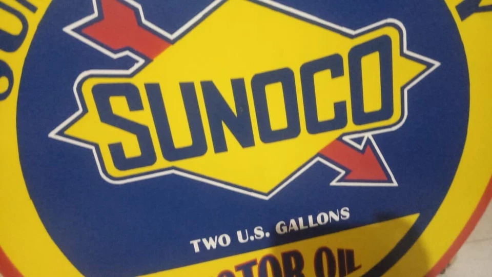 Sunoco Motor Oil  Porcelain Enamel Heavy Metal Sign 30  Inches Double  Side - Image 4 of 4