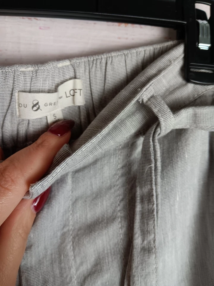 Pantalones Lou & Grey para mujer pequeños grises mezcla de lino informales elásticos Foto 4 de 4