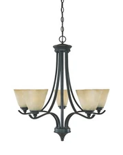 Burnished Bronze And Tea Stained Alabaster Glass 5 Light Chandelier $390