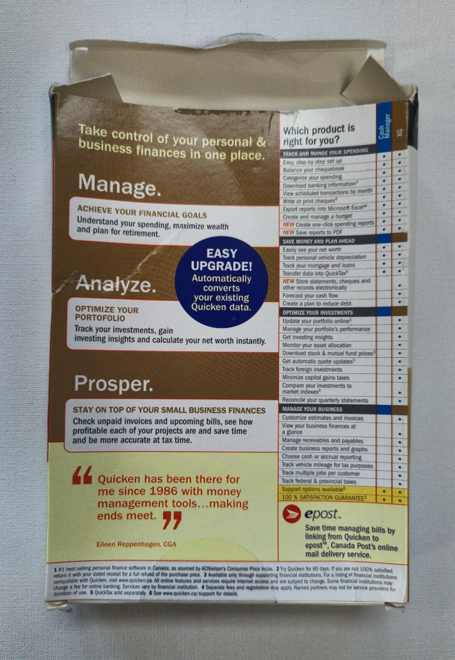 Intuit Quicken XG 2006 Canada Retail CD Box Insert Windows 98 SE Me 2000 XP - Image 2 of 4