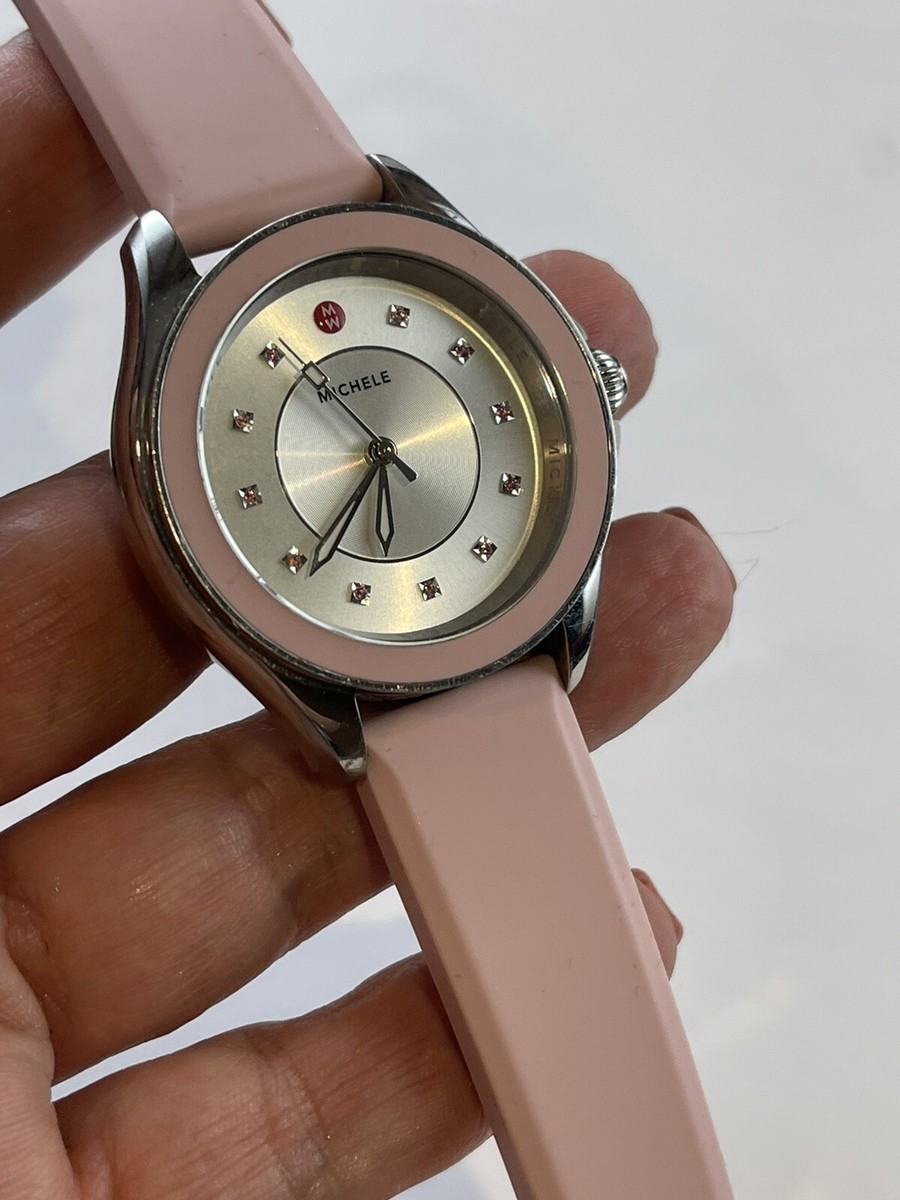 Michele MWW27A000025 Cape Stainless St Silver tone Pink Silicone Topaz Watch