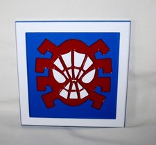 SPIDER-MAN SIGN - SOLID PLASTIC  8" SQUARE  ROOM - WALL DECOR  BLUE  WHITE