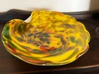 Yellow Swirl Likely Murano Cased Glass Dish Bowl Trinket Art Glass Smooth Bottom