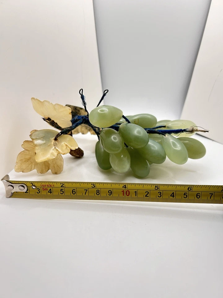 De colección gema de jade piedra dura racimo de rama de vid de uva y 5 hojas talladas LEER DESC Foto 4 de 4