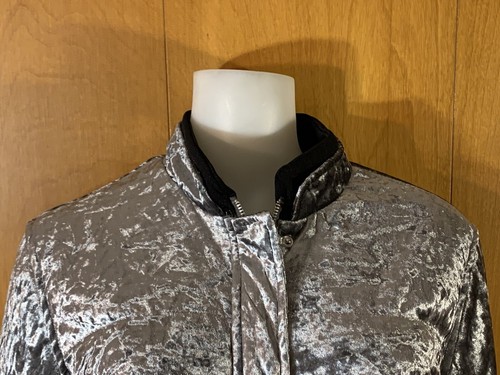Blouson bomber peluche velours écrasé gris argenté moyen neuf avec étiquette - Photo 4/6