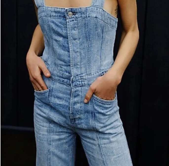 Free People Showdown denim dungaree overalls  jumpsuit RRP £148 image 6