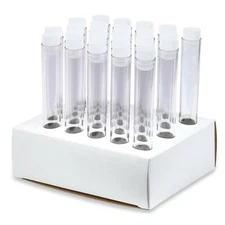 16x125mm PS Plastic Test Tubes, Flange Caps, Cardboard Rack (Pack of 25)