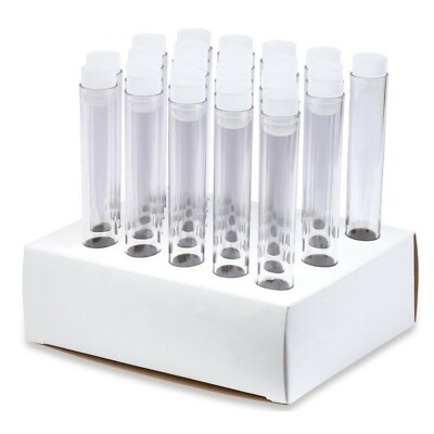 16x125mm PS Plastic Test Tubes, Flange Caps, Cardboard Rack (Pack of 25)