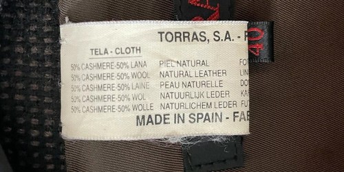 Torras Mens or Womens Leather Cashmere Jacket, Size 40 (Small - Medium), Spain - Picture 3 of 7
