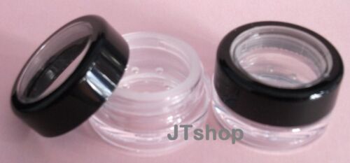 3ml DICKE WAND leer kleines Kunststoff-Siebglas schwarz Rand Make-up/Handwerk/Balsam/Reise - Bild 1 von 4