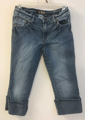 Girls Clothes 98 Blue Denim Cropped Jeans Pants Stretch Embroidered Pockets 12 