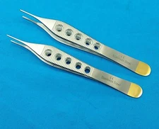 2 PC ADSON DRESSING FORCEP SERRATED FINE POINT 4.75" W/ FENESTRATED GOLD HANDLE