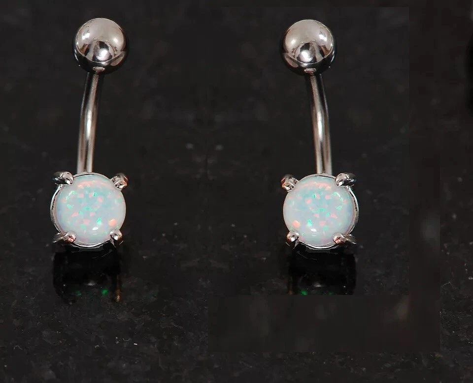 Anillo ombligo de 0,50 quilates corte redondo creado en laboratorio ópalo para mujer enchapado en oro blanco de 14 quilates Foto 3 de 4