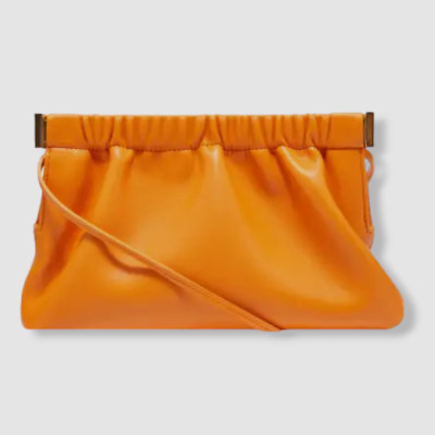 $695 Nanushka Women's Orange Solid The Bar Mini Leather Clutch Purse Bag