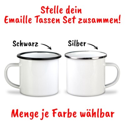 Sublimations Tassen Emaille Schwarz / Silber Rand wählbar Tassen für Sublimation