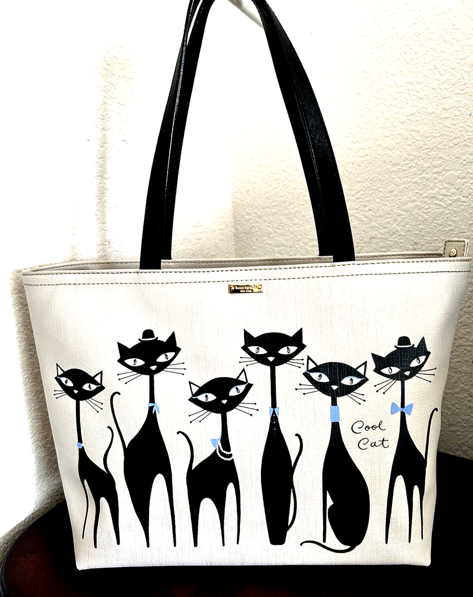 Kate Spade Large Jazz Things Up Cool Black Cat Kitty Francis Tote 