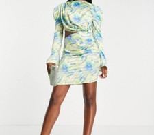 Asos Luxe Satin Drape Cut Out Waist Mini Dress Size 10 Women's Brand New