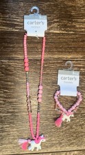 Carter’s Girls Unicorn Necklace & Bracelet Set - Pink Beads - 3 Pieces