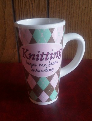 Vtg Funny Knitting Coffee Mug 16 Oz gift knitter sewing argyle print Vigor  Corp
