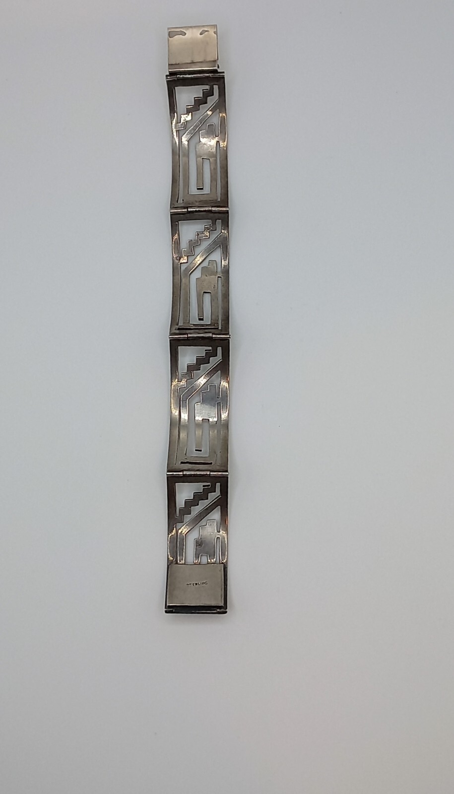 STERLING Silver Panel Bracelet Openwork design UN… - image 6