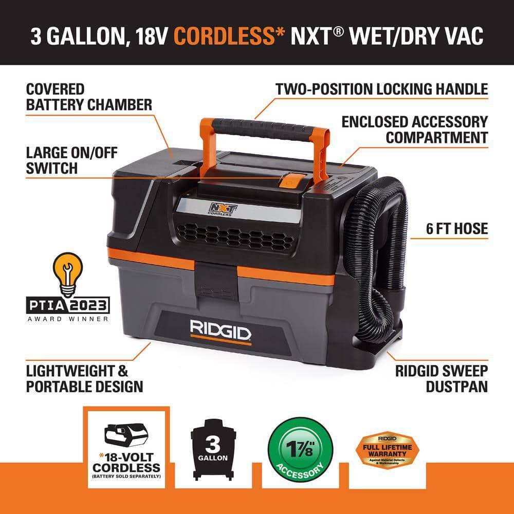RIDGID 3 Gal 18V Cordless Handheld NXT Wet/Dry Shop Vacuum Filter (Tool Only)