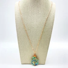 Abalone Shell Pendant Necklace Tree Of Life On Copper Tone Chain Boho Style