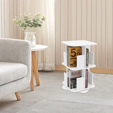 360° Rotating Bookshelf White 2 Tier Standing Bookcase Small Corner Bookcase