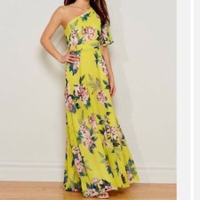 NWOT Eliza J Floral Print yellow One Shoulder Short Sleeve Gown size 4