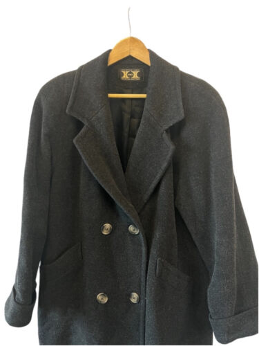 Alpaca Mohair & Wool Blend Grey Double Breasted 2 Button Long Fit Pea Coat 12 - Picture 2 of 8