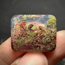Tiny Scenic Moss Agate Cabochon 22x18x3mm. Handcrafted Gemstone for Jewelry