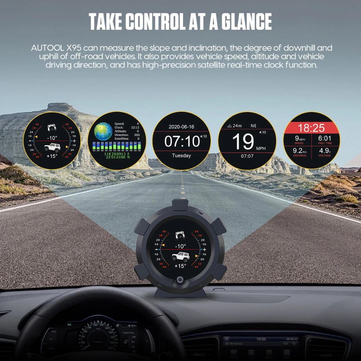 MOTOCOCHE DC5-28v digitale auto hellingsmeter voor alle voertuigen, off-road hellingsmeter jeep snelheidsmeter met elektronisch kompas