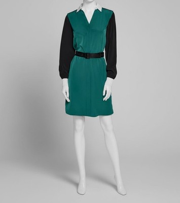 Karl Lagerfeld Women's Green Colorblocked Belted Shirt Dress Size 2