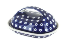 Blue Rose Polish Pottery Dots Butter Dish with Handle