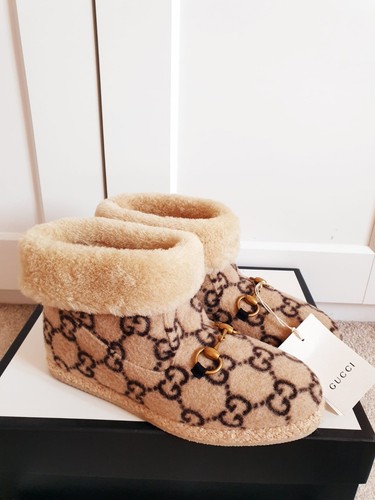 New Gucci Fria Interlocking GG Beige Shearling Wool Ankle Boots UK 5.5 EU 38.5 - Picture 8 of 17