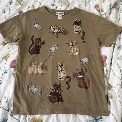 Vintage 90s Bechamel Petites Cat Applique Mouse Beaded Tee Shirt P/L Hong Kong