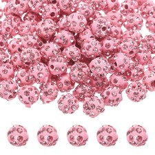 50pcs 8mm Pink Rhinestone Polymer Fancy Beads for DIY Jewelry Making
