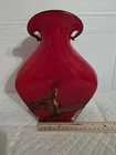 Vintage Murano Art Glass Hand Blown Feathered Design Glass Vase  9 3/4" tall