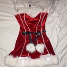 Red Christmas Santa Corset Dress Faux Fur Trim Lace-Up Back Size 36 — photo 2