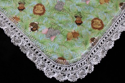 Receiving Blanket Hand Crochet Edge New Baby Shower Gift Girl Boy JUNGLE BABIES!