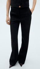 NEW MANGO MNG BLACK IGUANA WIDE LEG SUIT TROUSERS PANTS SZ 2