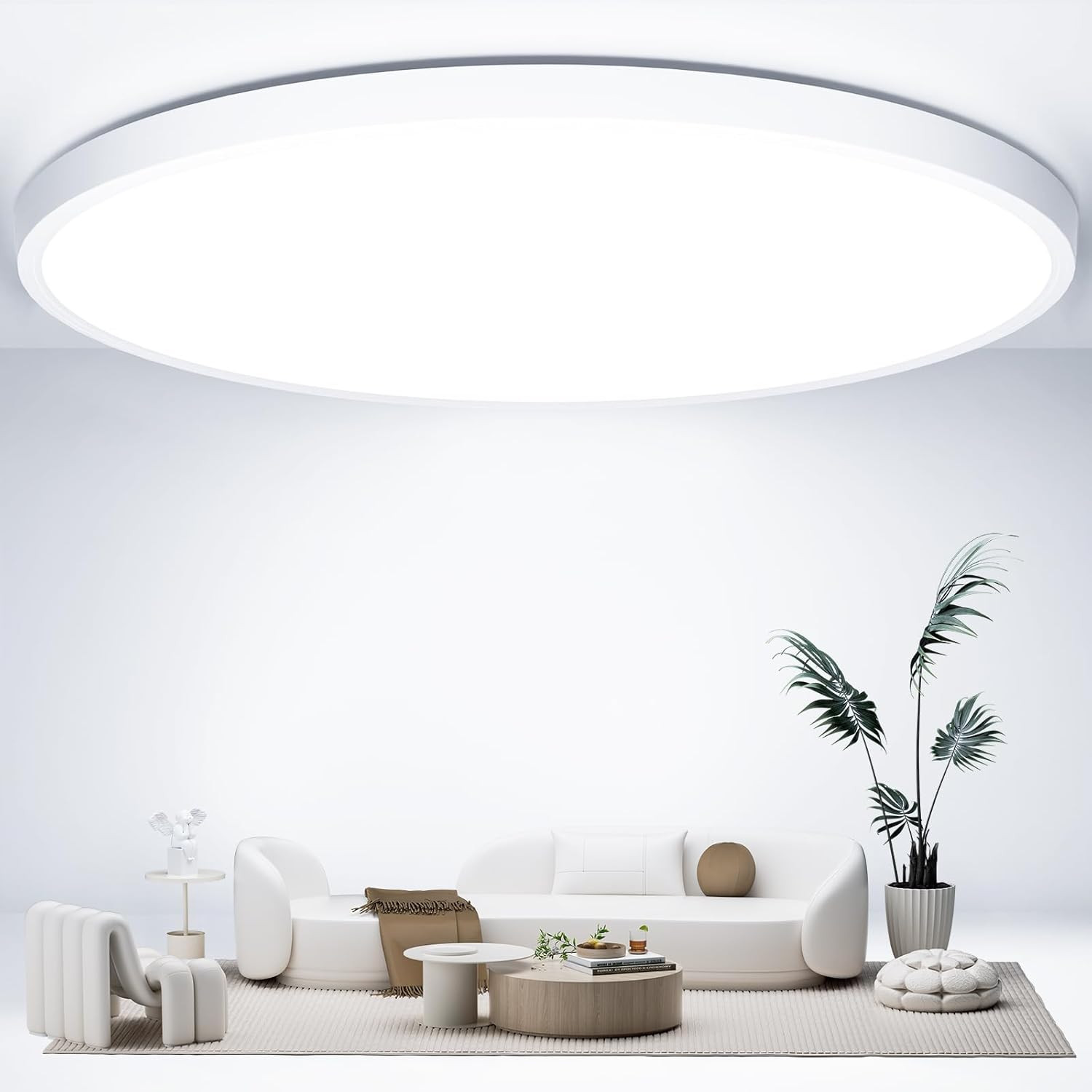 Plafonnier LED 48W anti-zone d'ombre grand plafonnier blanc 6500K