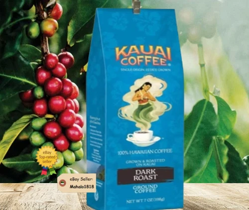 KAUAI COFFEE 100% Hawaiian Coffee Dark Roast Ground 7 oz FREE SHIPPING
